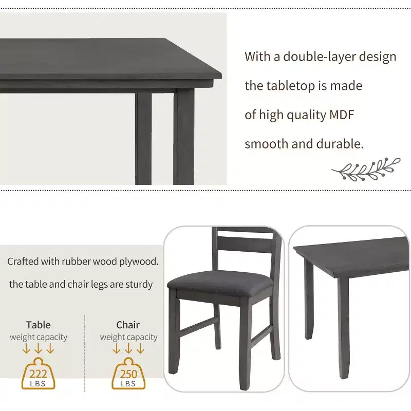 Farmhouse Kitchen Dining Table Set for 6, Wood Rectangle Table and 4 Upholstered Chairs & Bench