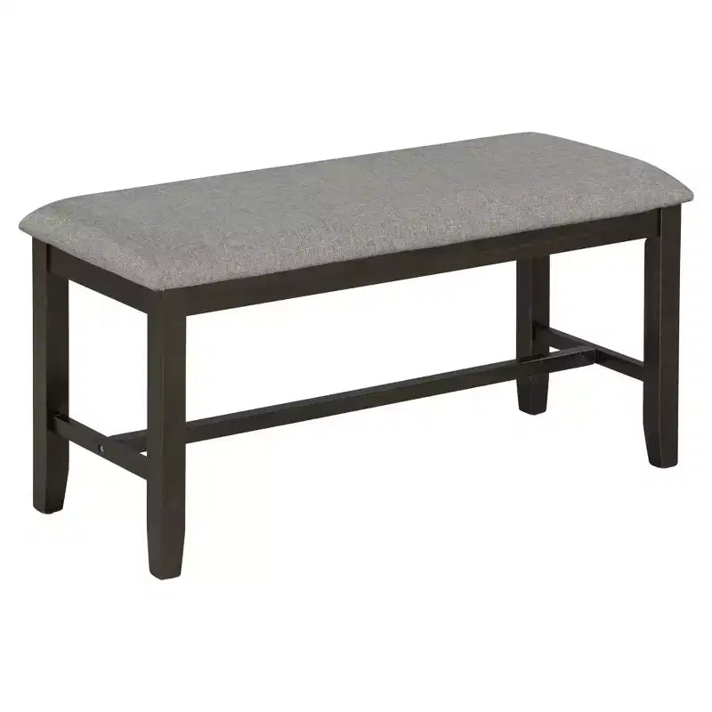 Farmhouse 6 Pieces Dining Set with Bench for 6, Wooden Rectangle Table and 4 Upholstered Chairs