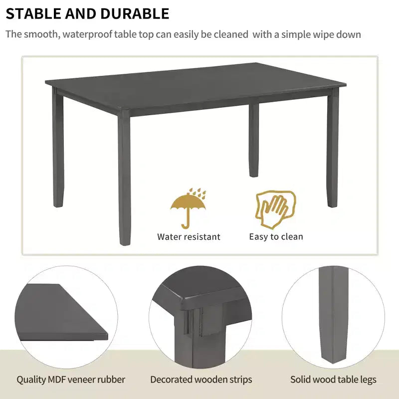Farmhouse 6 Pieces Dining Set with Bench for 6, Wooden Rectangle Table and 4 Upholstered Chairs
