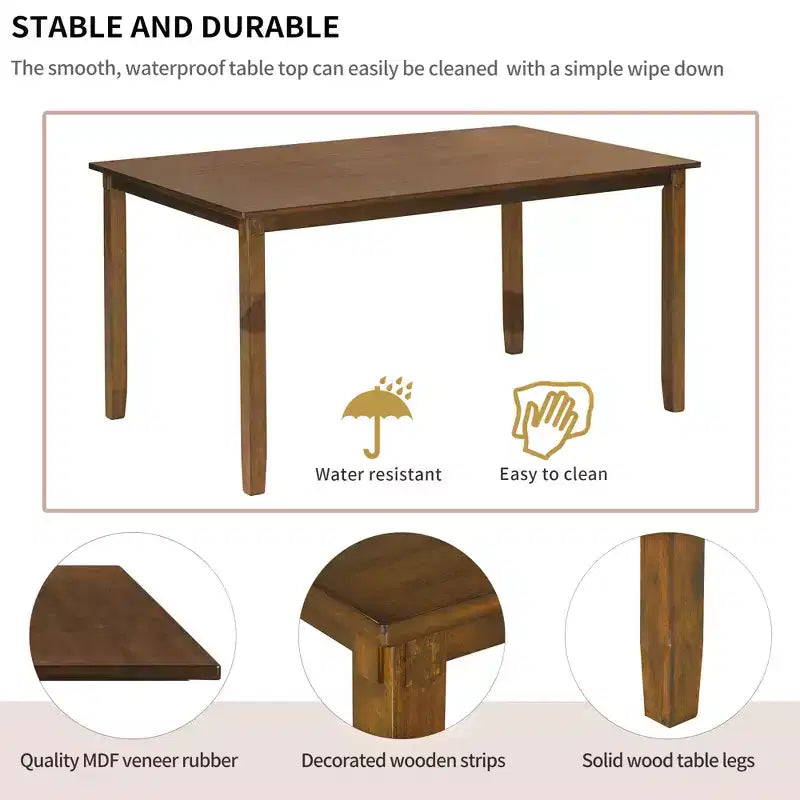 Farmhouse 6 Pieces Dining Set with Bench for 6, Wooden Rectangle Table and 4 Upholstered Chairs