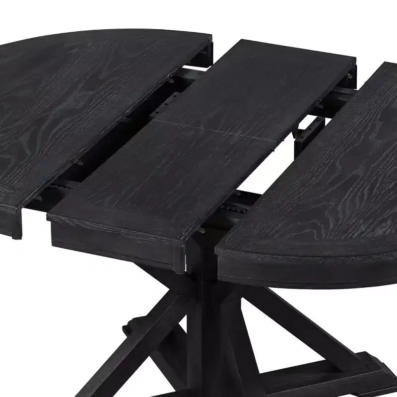 Extendable Dining Table Set for 4, Wood Round Table with 4 Upholstered Chairs for Kitchen
