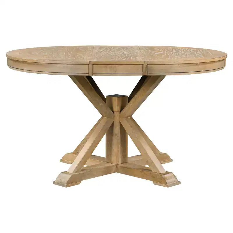 Extendable Dining Table Set for 4, Wood Round Table with 4 Upholstered Chairs for Kitchen