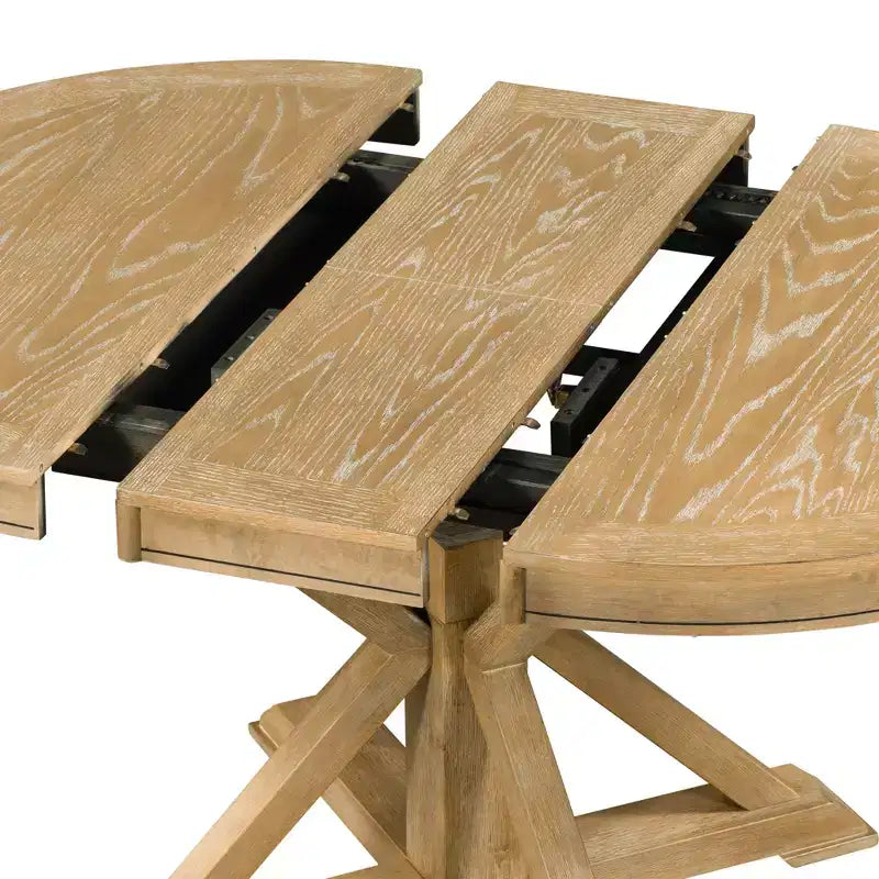 Extendable Dining Table Set for 4, Wood Round Table with 4 Upholstered Chairs for Kitchen