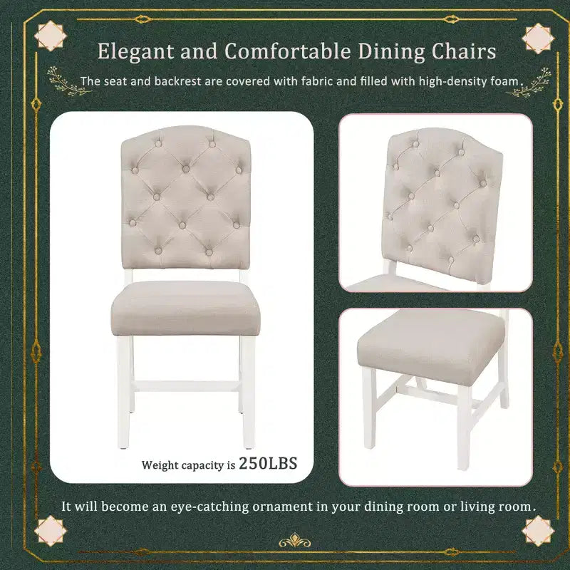 Extendable Dining Table Set for 4, Wood Round Table with 4 Upholstered Chairs for Kitchen