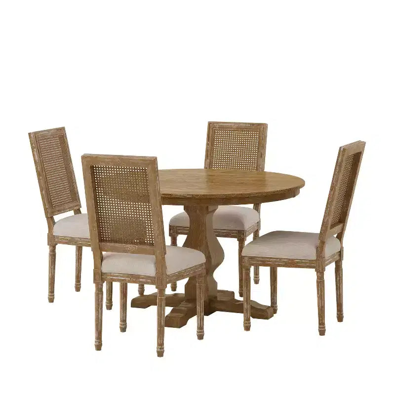Christopher Knight Home Remuda French Country Fabric Upholstered Wood and Cane 5 Piece Circular Dining Set