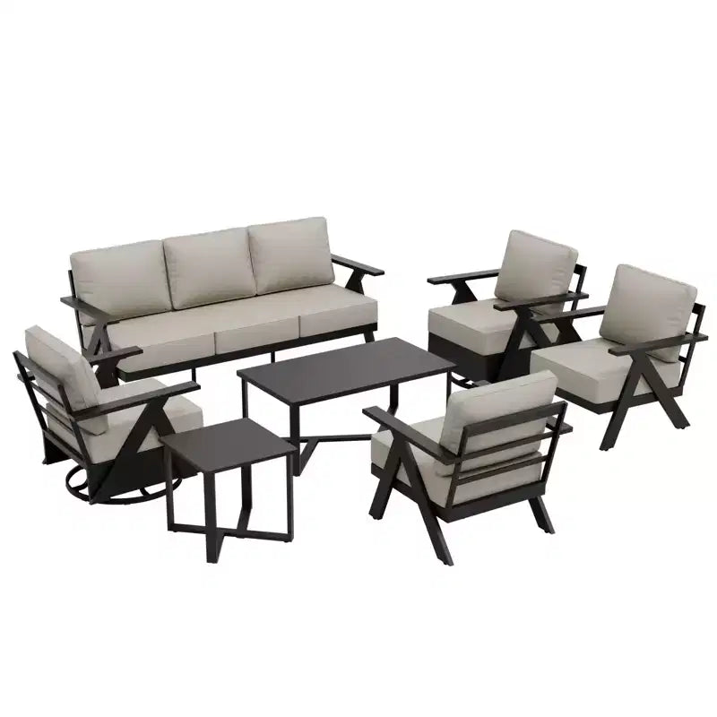 EAGLE PEAK Urban Slate 7 Piece Modern Outdoor Patio Furniture Set, Couch, Swivel Rocking Chairs, Patio Chairs, Coffee Table, and Side Table