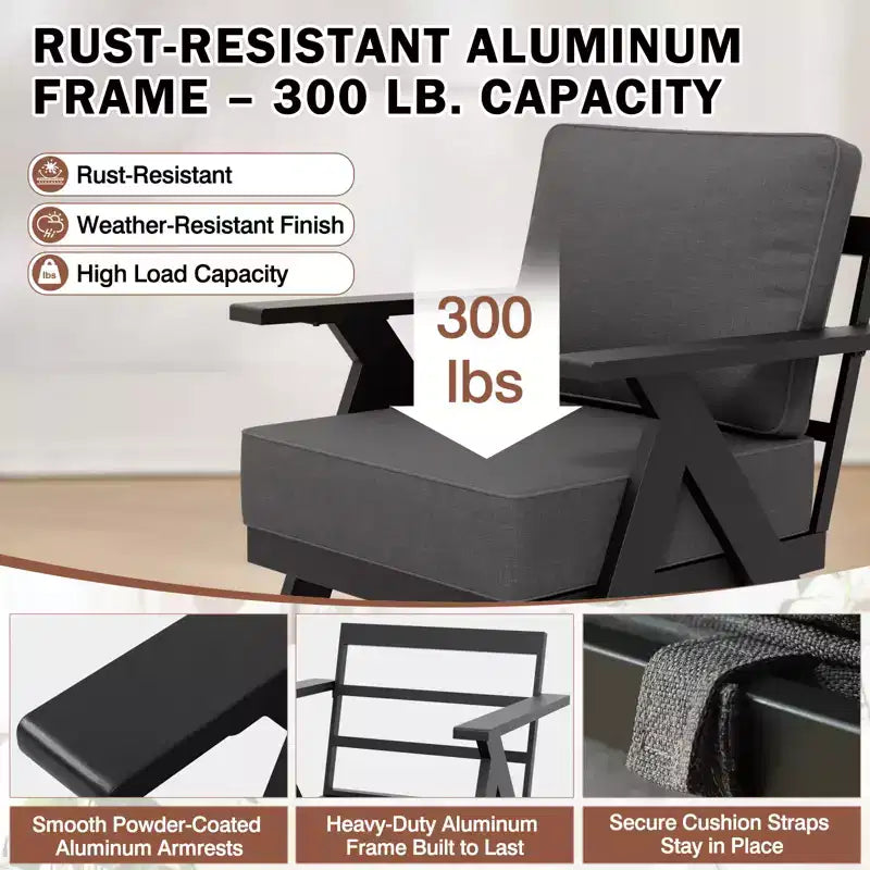 EAGLE PEAK Urban Slate 7 Piece Modern Outdoor Patio Furniture Set, Couch, Swivel Rocking Chairs, Patio Chairs, Coffee Table, and Side Table