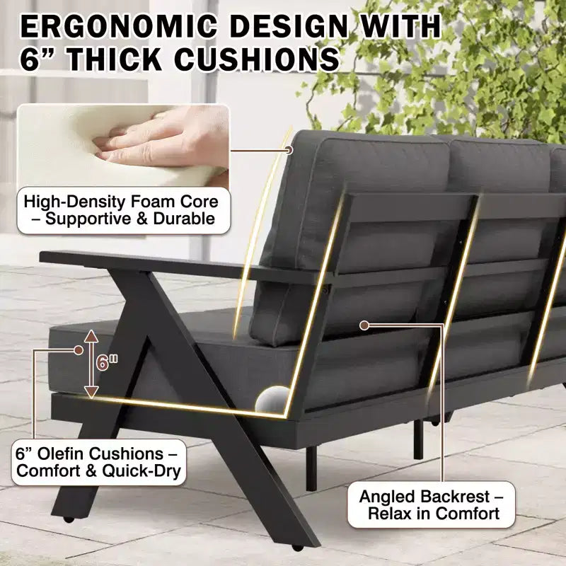 EAGLE PEAK Urban Slate 7 Piece Modern Outdoor Patio Furniture Set, Couch, Swivel Rocking Chairs, Patio Chairs, Coffee Table, and Side Table