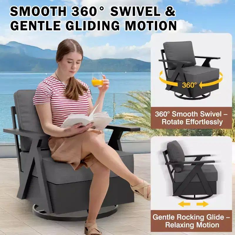 EAGLE PEAK Urban Slate 7 Piece Modern Outdoor Patio Furniture Set, Couch, Swivel Rocking Chairs, Patio Chairs, Coffee Table, and Side Table