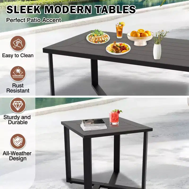EAGLE PEAK Urban Slate 7 Piece Modern Outdoor Patio Furniture Set, Couch, Swivel Rocking Chairs, Patio Chairs, Coffee Table, and Side Table