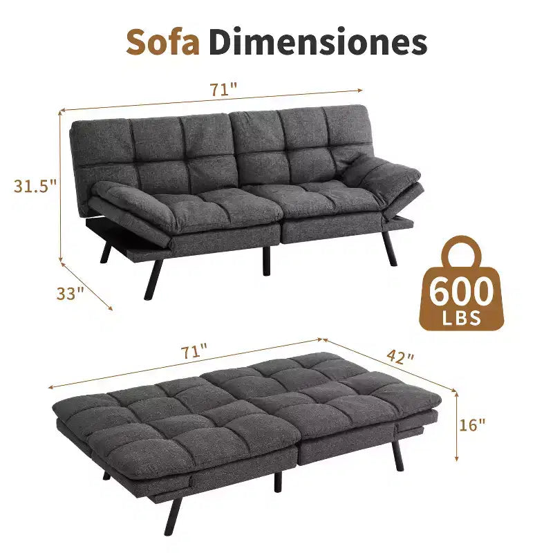 Dyonery 71 Futon Sofa Bed, Memory Foam Modern Convertible Couch Bed,Folding Futon Sleeper Couch with Compact Living Space