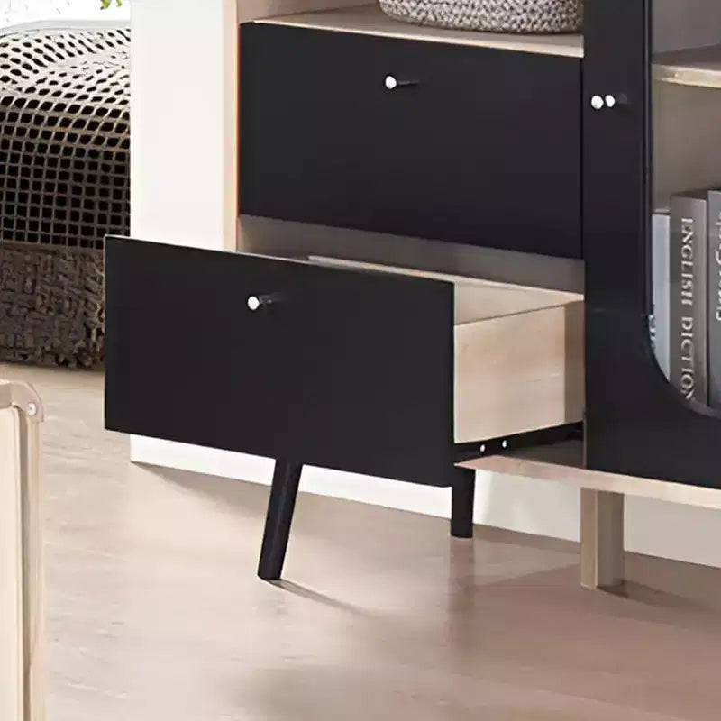 Kings Brand Furniture Nathan 3-Piece Living Room Set with Sideboard Cabinet, Coffee Table & End Table, Modern Storage, Oak/Black Finish