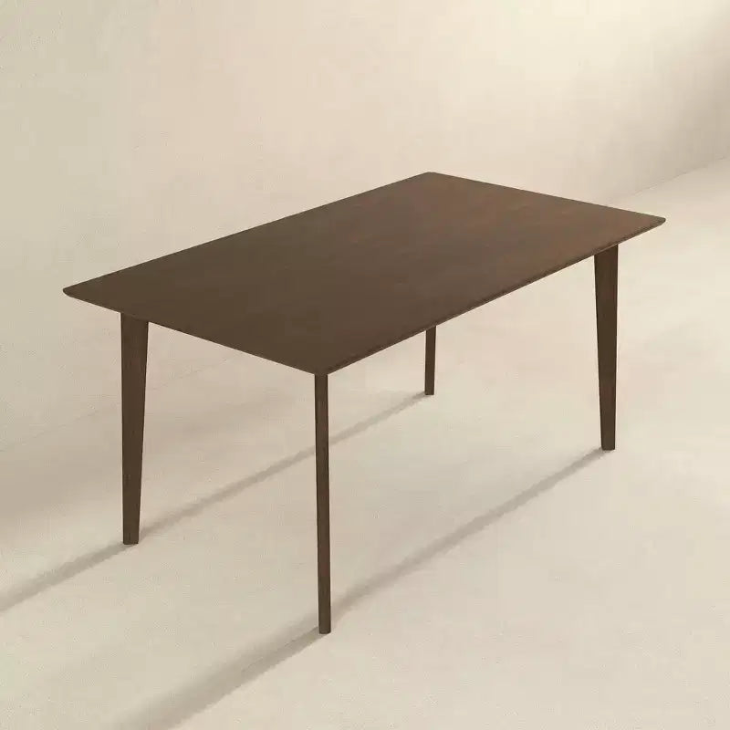 5-Piece Mid-Century Solid Wood Dining Set  Walnut Brown Stain, Beveled Edge Table & 4 Chairs, Seats 4