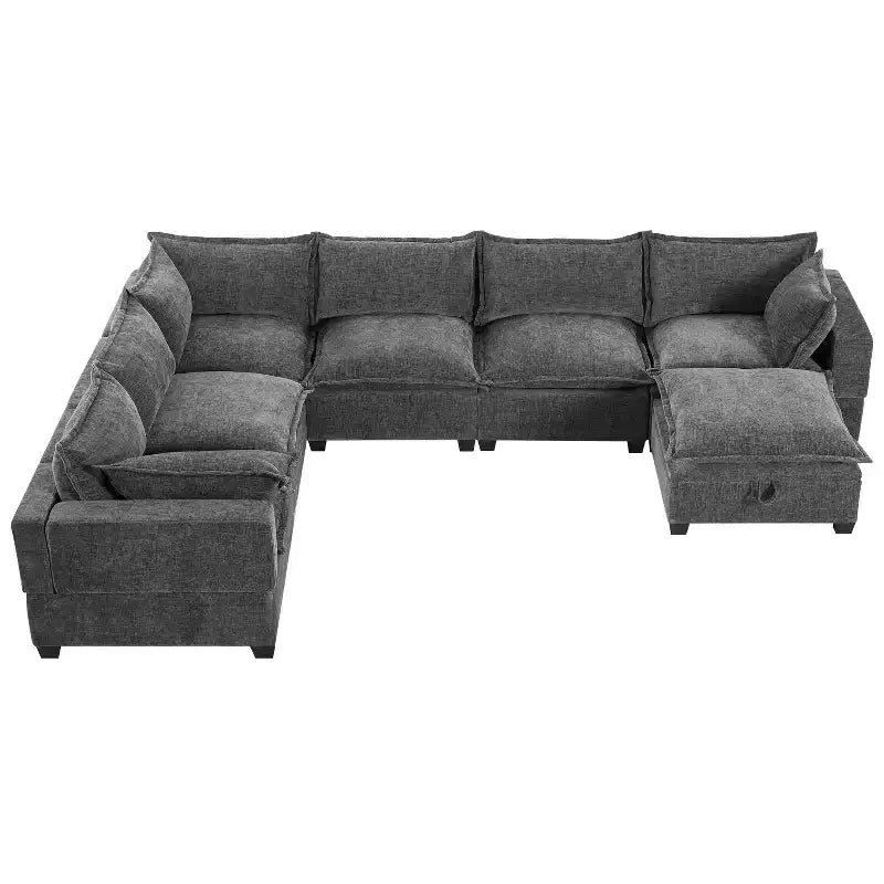 Polibi 7-Seat Oversized U-Shaped Modular Sectional Sofa with Storage Ottoman