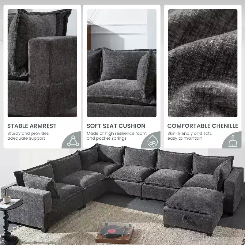 Polibi 7-Seat Oversized U-Shaped Modular Sectional Sofa with Storage Ottoman