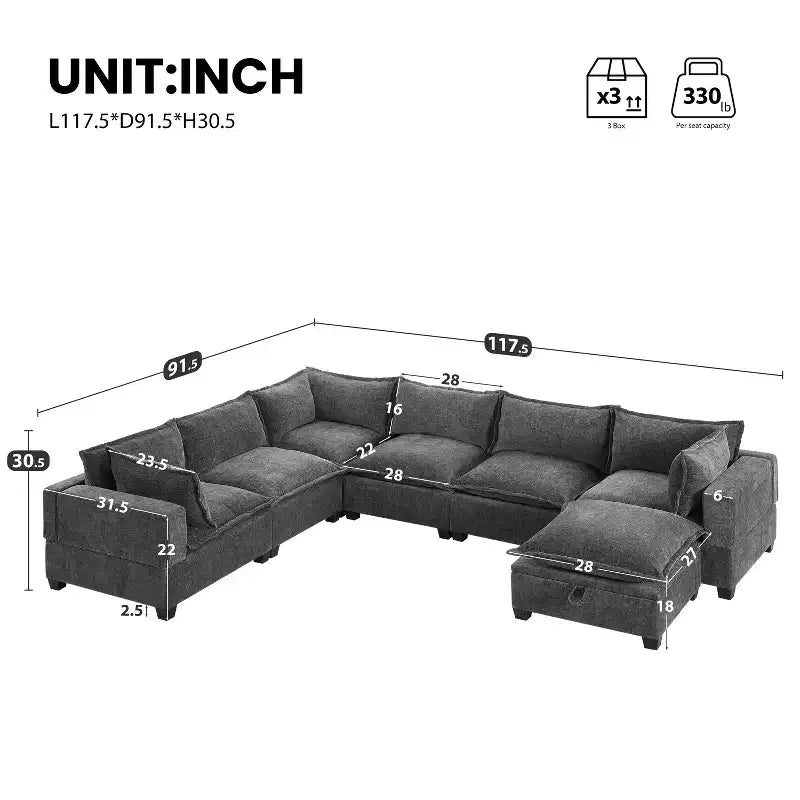 Polibi 7-Seat Oversized U-Shaped Modular Sectional Sofa with Storage Ottoman