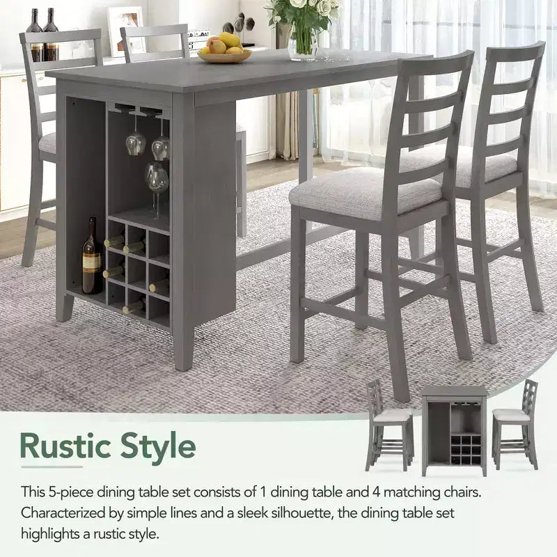GDFStudio Harry 5 Piece Counter Height Dining Set with Rubber Wood Table and Padded Chairs