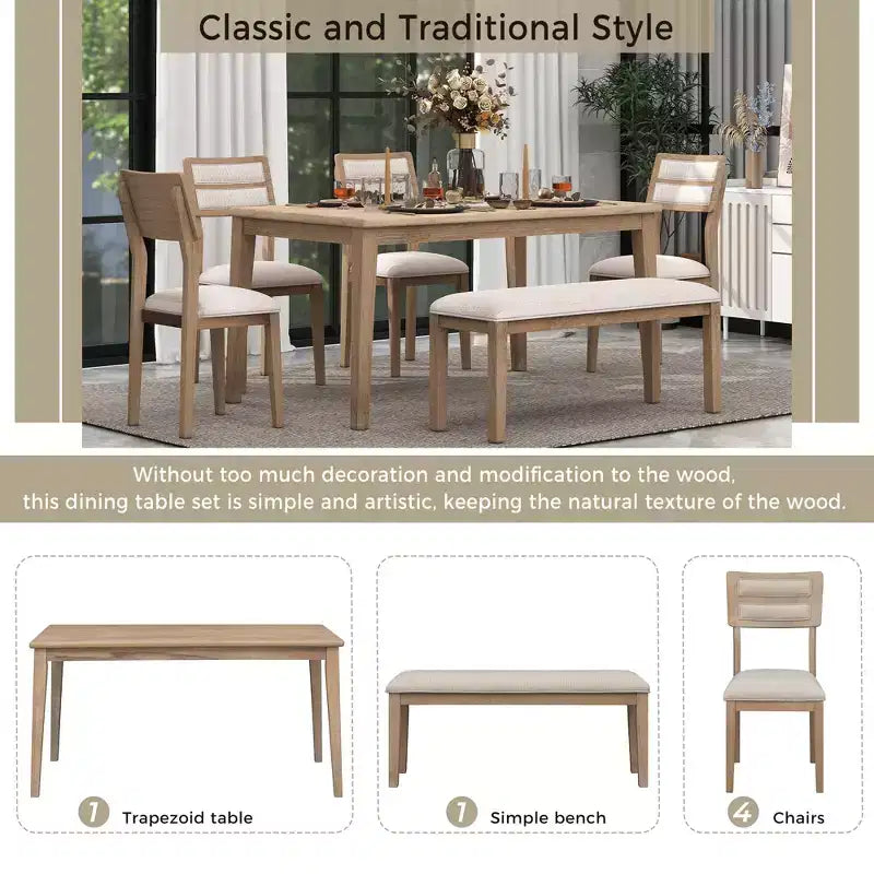 GDFStudio Monica 6 Piece Dining Set with Table and Upholstered Chairs
