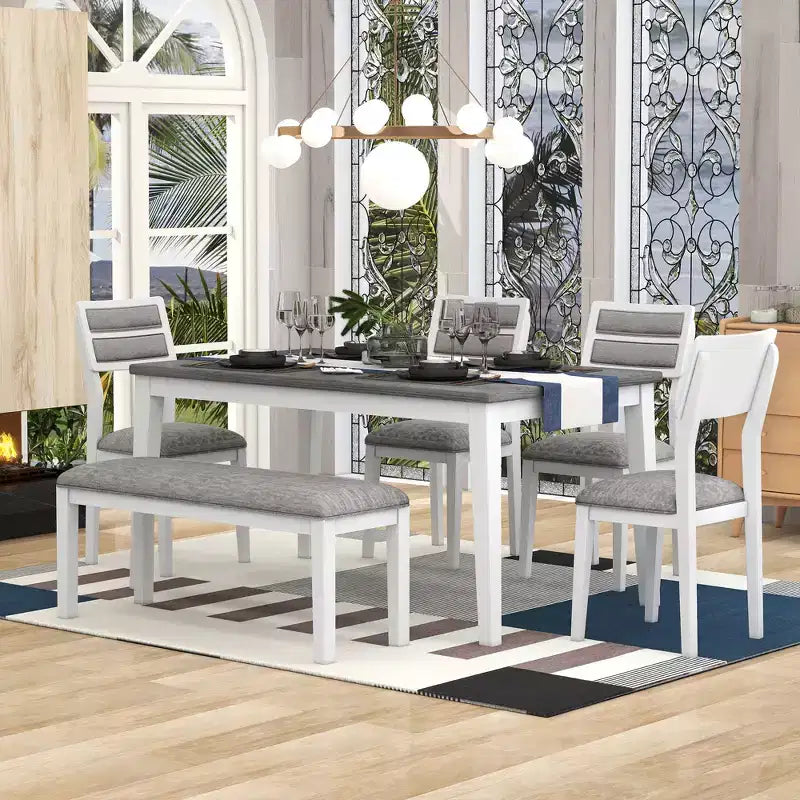 GDFStudio Monica 6 Piece Dining Set with Table and Upholstered Chairs
