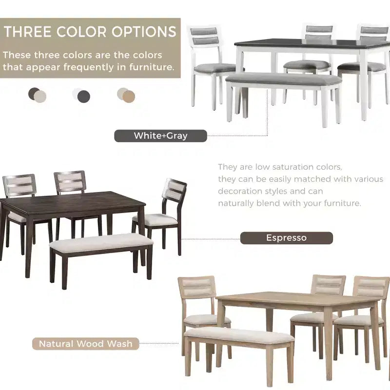 GDFStudio Monica 6 Piece Dining Set with Table and Upholstered Chairs