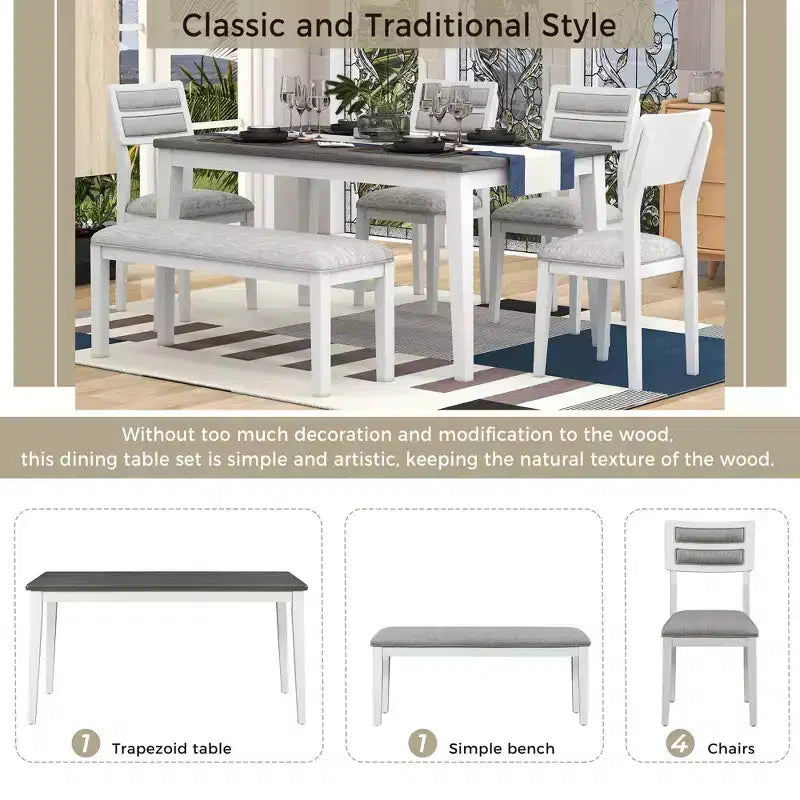 GDFStudio Monica 6 Piece Dining Set with Table and Upholstered Chairs