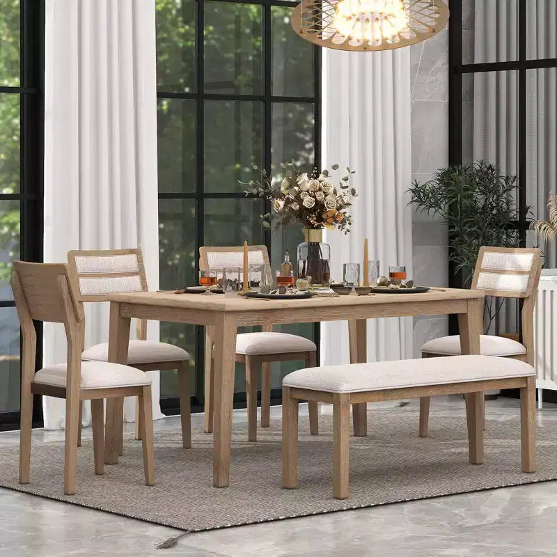 GDFStudio Monica 6 Piece Dining Set with Table and Upholstered Chairs