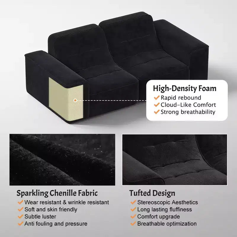 ModernLuxe Modular Sectional Sofa, DIY Sparkling Chenille Upholstered Tufted Sofa Couch, 3-Seat/5-Seat with Ottoman, No Assembly