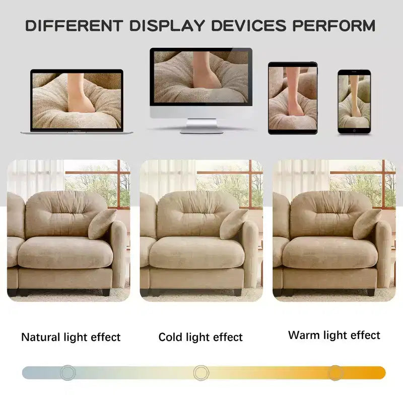 74 Beige Cloud Sectional L-Shaped Couch With Ottoman Soft Chenille Fabric High-Density Foam for Living Rooms