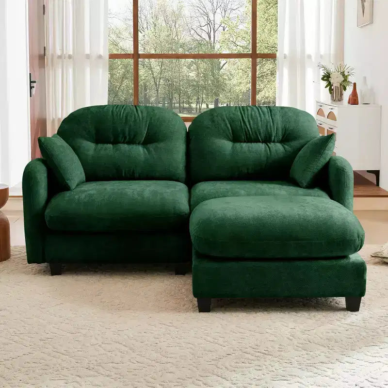 74 Beige Cloud Sectional L-Shaped Couch With Ottoman Soft Chenille Fabric High-Density Foam for Living Rooms