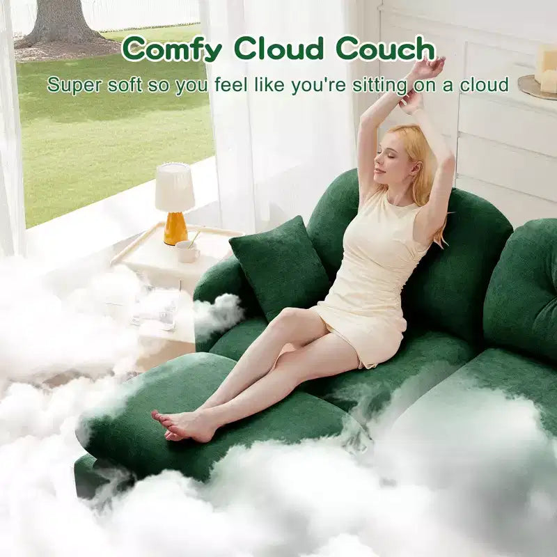 74 Beige Cloud Sectional L-Shaped Couch With Ottoman Soft Chenille Fabric High-Density Foam for Living Rooms