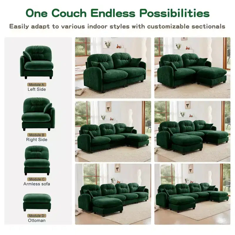74 Beige Cloud Sectional L-Shaped Couch With Ottoman Soft Chenille Fabric High-Density Foam for Living Rooms