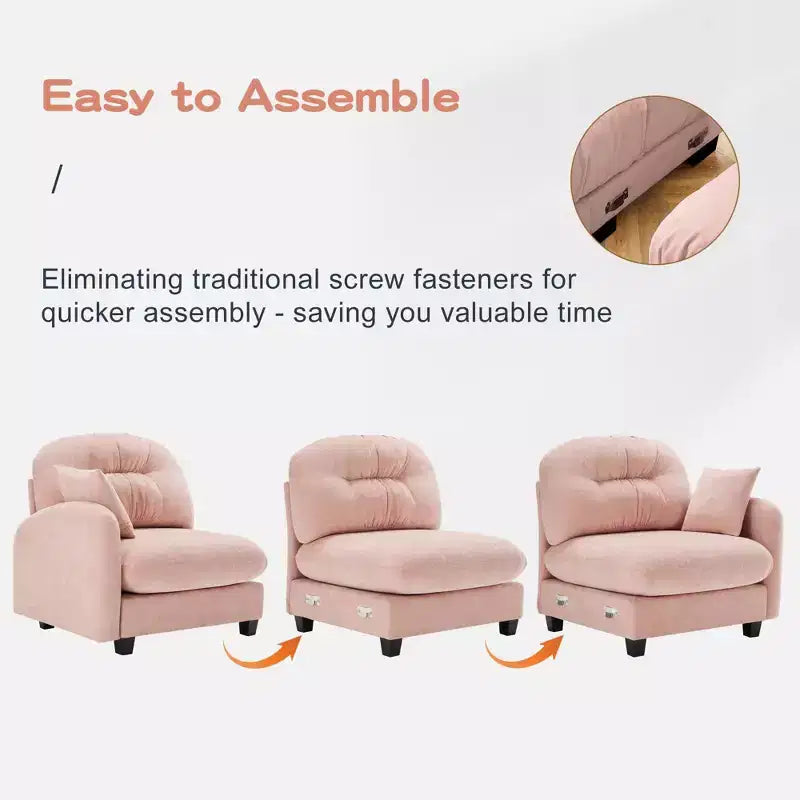 74 Beige Cloud Sectional L-Shaped Couch With Ottoman Soft Chenille Fabric High-Density Foam for Living Rooms