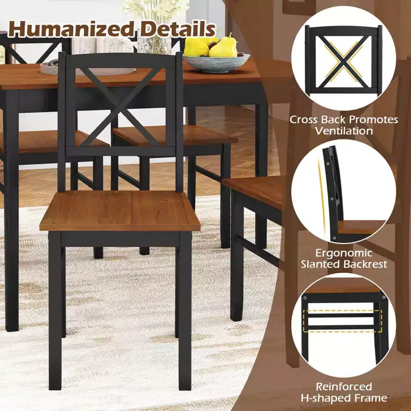 Costway 5 Piece Dining Table Set for 4 People with Rubber Wood Legs, Cross Backrest