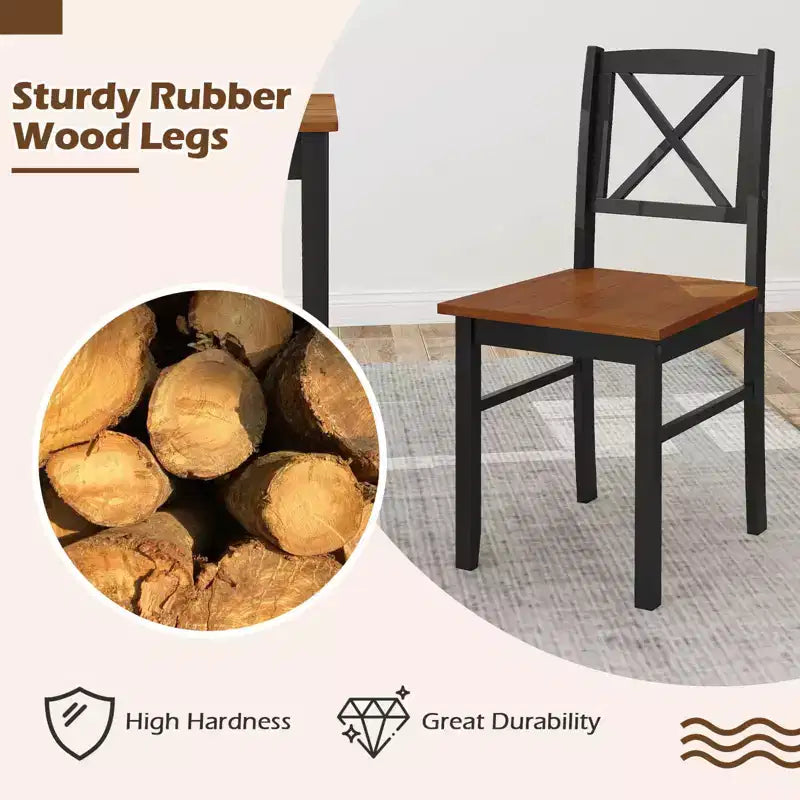 Costway 5 Piece Dining Table Set for 4 People with Rubber Wood Legs, Cross Backrest
