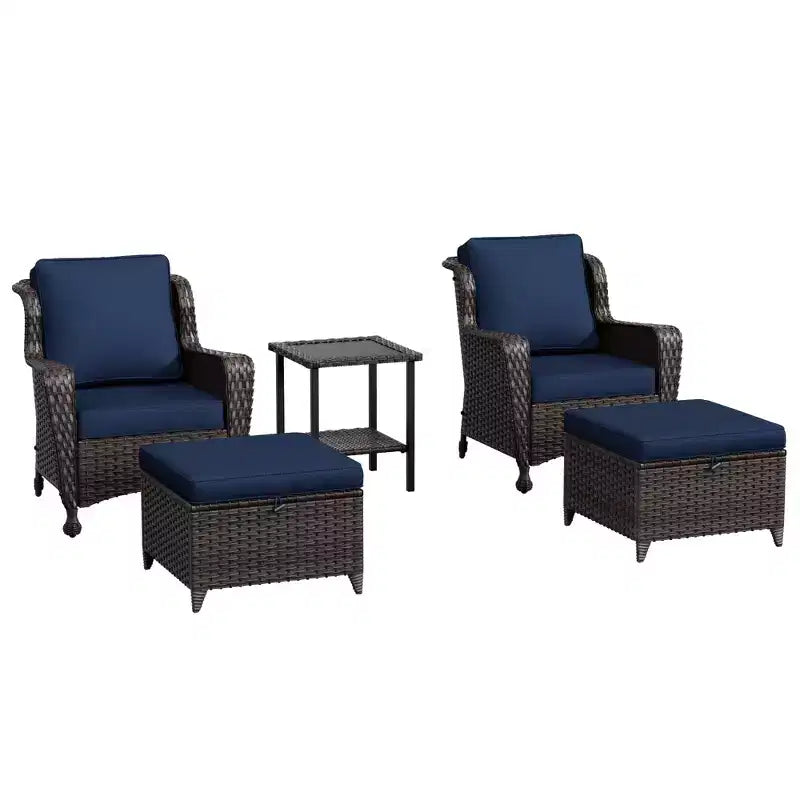 UPTIOT 5-piece Patio Rattan Conversation Set With Side Table