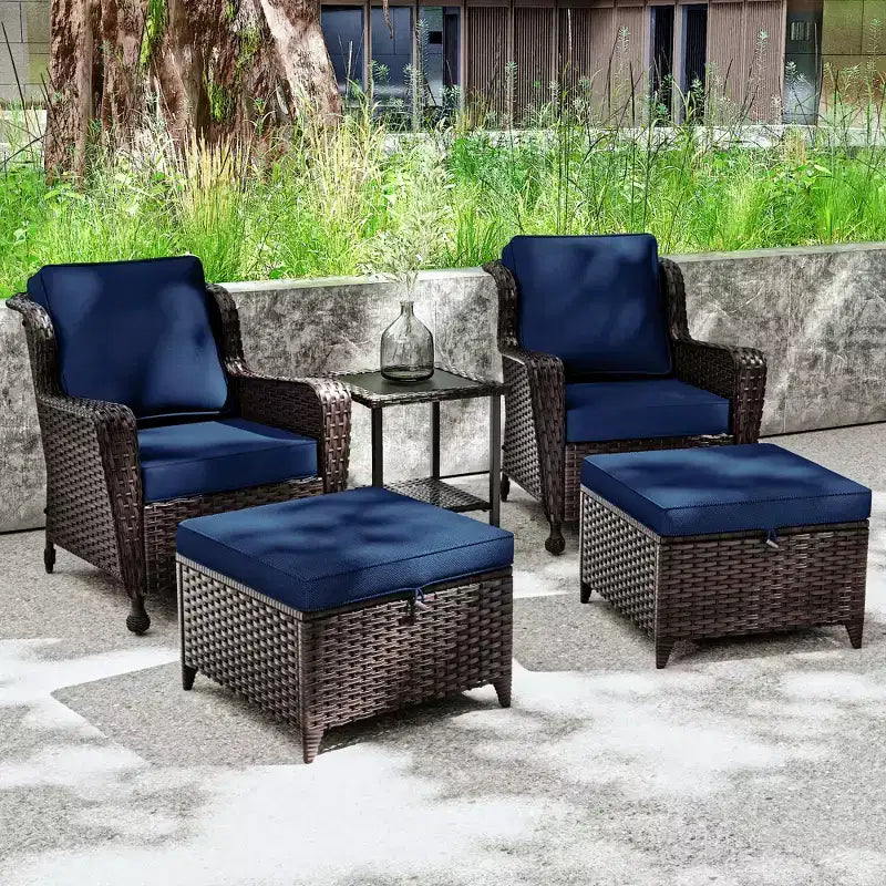 UPTIOT 5-piece Patio Rattan Conversation Set With Side Table