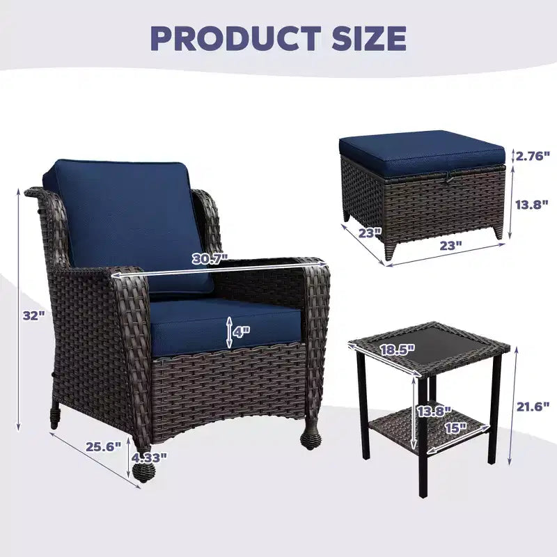 UPTIOT 5-piece Patio Rattan Conversation Set With Side Table