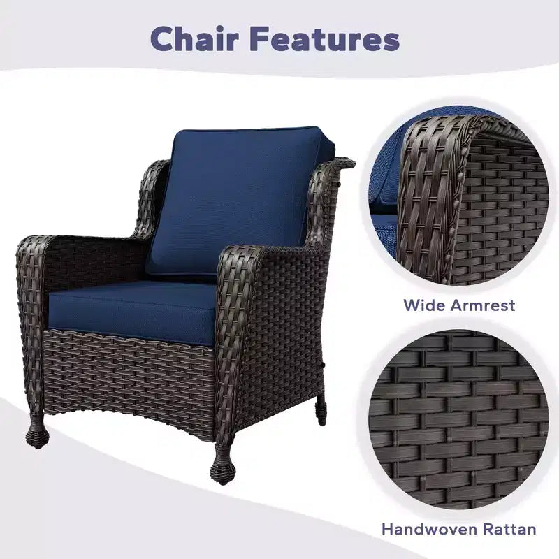 UPTIOT 5-piece Patio Rattan Conversation Set With Side Table