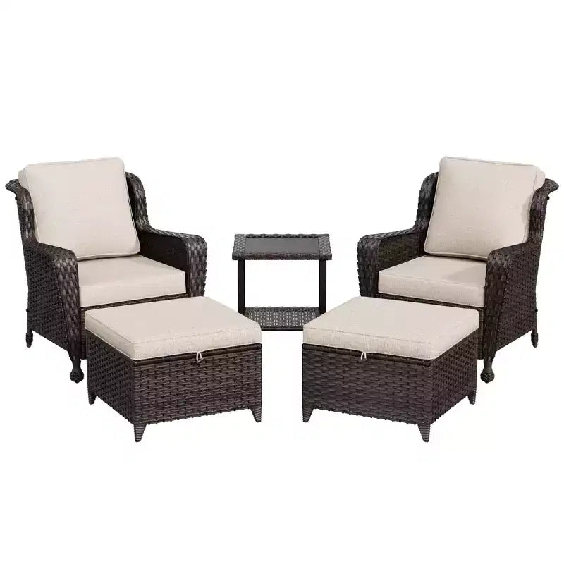 UPTIOT 5-piece Patio Rattan Conversation Set With Side Table