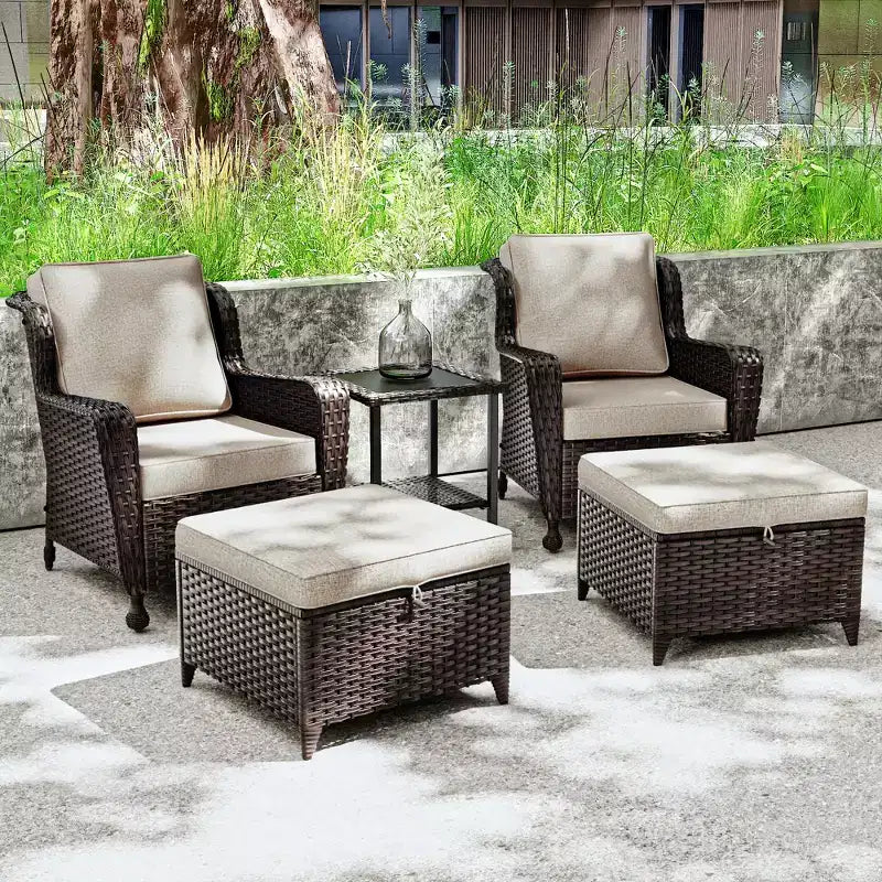 UPTIOT 5-piece Patio Rattan Conversation Set With Side Table