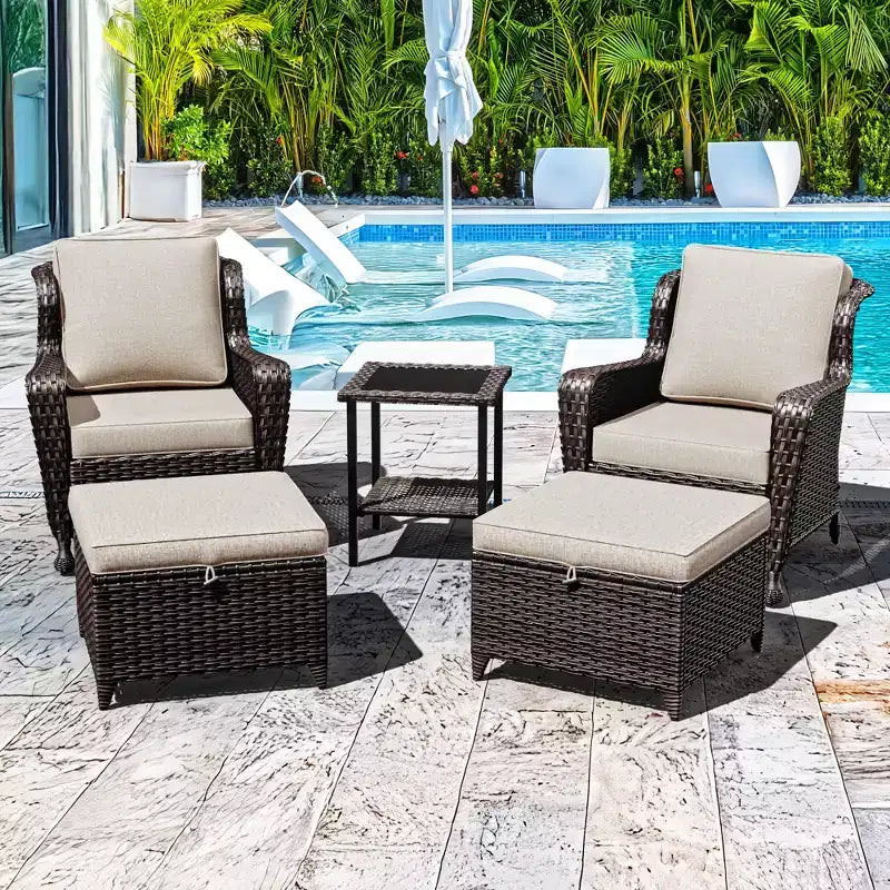 UPTIOT 5-piece Patio Rattan Conversation Set With Side Table