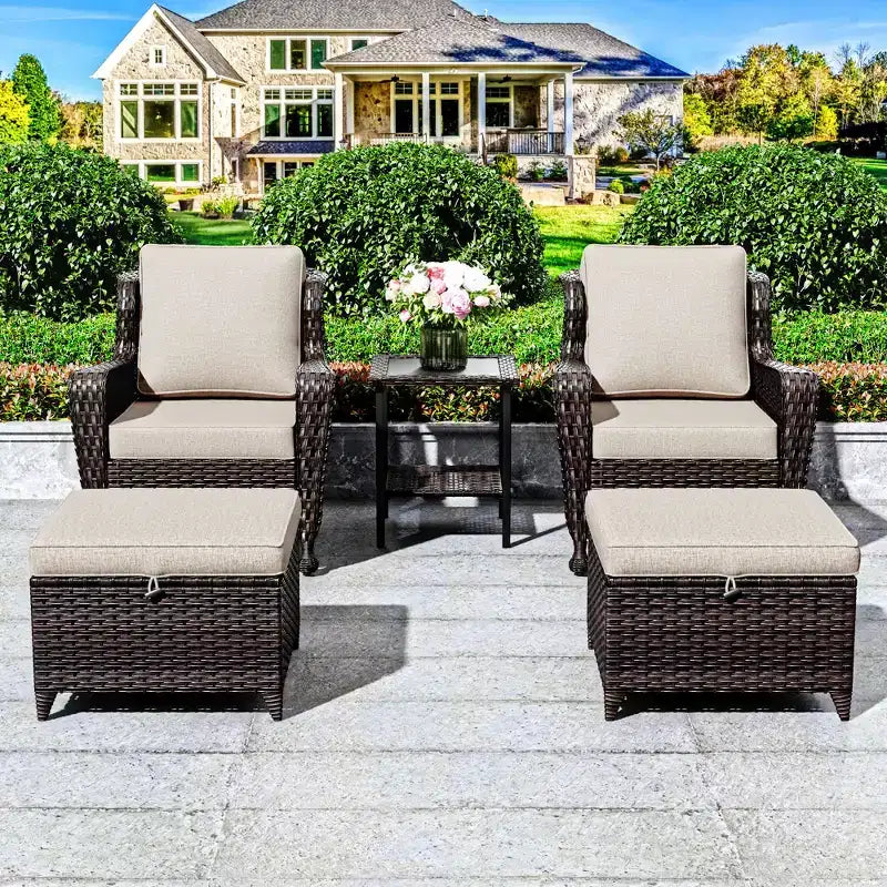 UPTIOT 5-piece Patio Rattan Conversation Set With Side Table