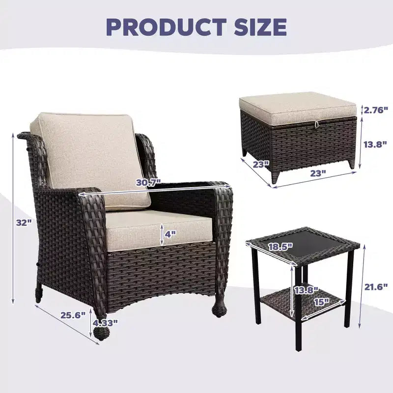 UPTIOT 5-piece Patio Rattan Conversation Set With Side Table