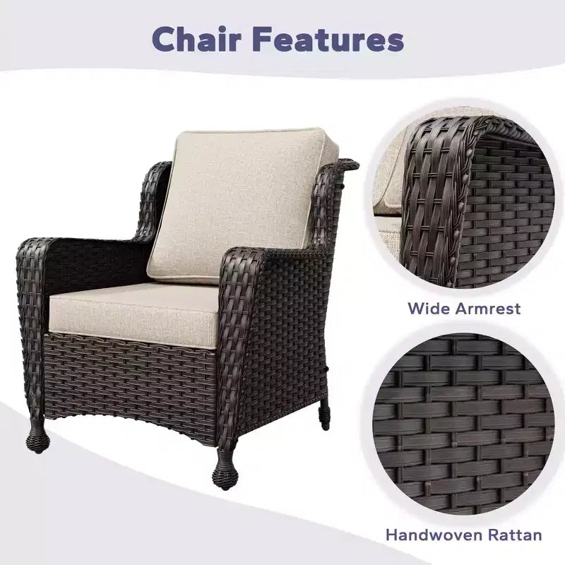 UPTIOT 5-piece Patio Rattan Conversation Set With Side Table