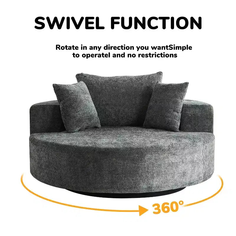 55 inch Black Chenille Foam Single Swivel Chair for Living Room Bedroom Lounge and Projection Room