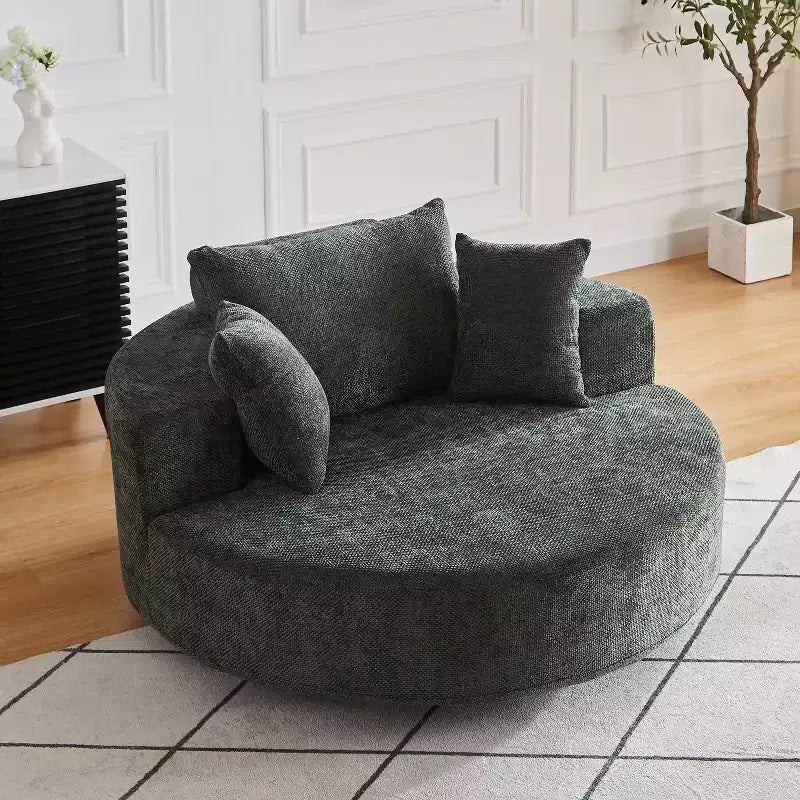 55 inch Black Chenille Foam Single Swivel Chair for Living Room Bedroom Lounge and Projection Room
