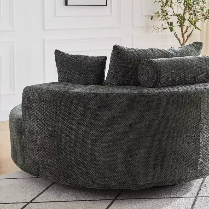 55 inch Black Chenille Foam Single Swivel Chair for Living Room Bedroom Lounge and Projection Room