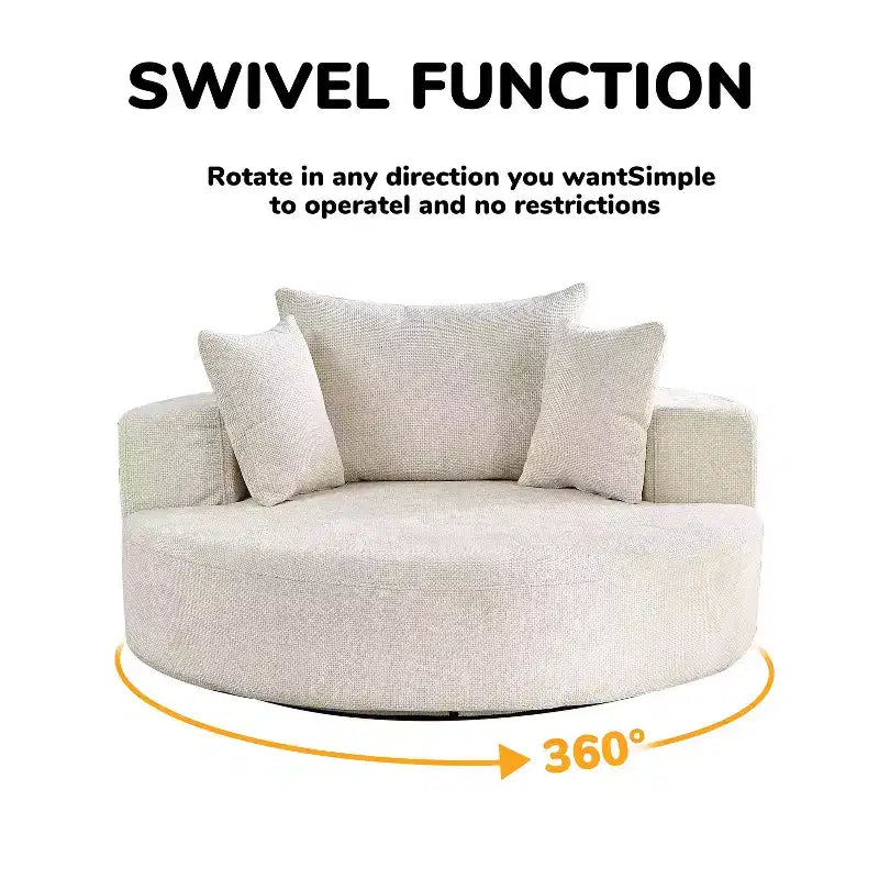 55 inch Black Chenille Foam Single Swivel Chair for Living Room Bedroom Lounge and Projection Room
