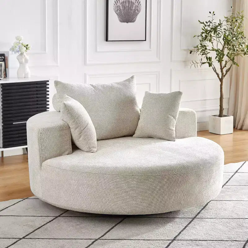 55 inch Black Chenille Foam Single Swivel Chair for Living Room Bedroom Lounge and Projection Room