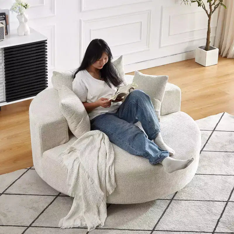 55 inch Black Chenille Foam Single Swivel Chair for Living Room Bedroom Lounge and Projection Room